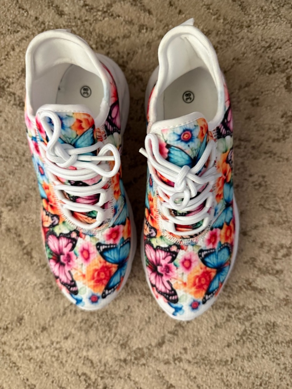 Colorful Butterfly Floral Women's Athletic Sneakers - White size 8 Like New